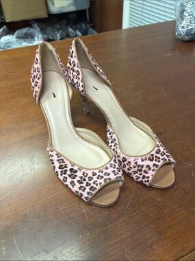 J Crew Pink Leopard Print Peep-Toe High Heels